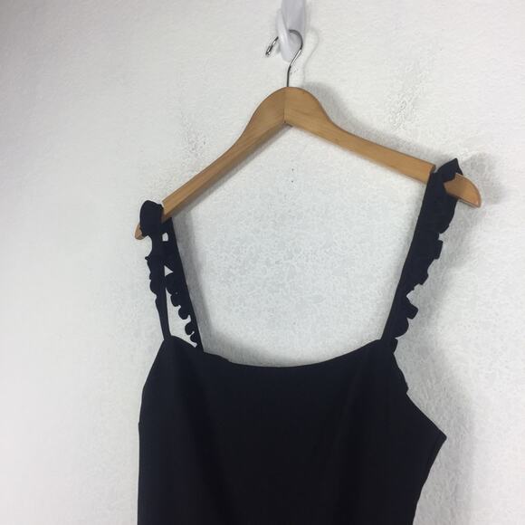 Likely Carmen Black Ruffle Knee Length Dress Size 8 Sleeve Stretch Flutter Hem - Picture 8 of 16